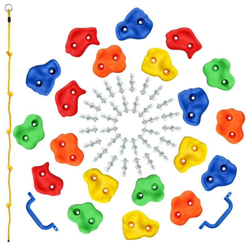 Rainbow Craft DIY Monkey Rock Climbing Holds for Kids - Wall Climbing Rocks of 20pc Rock Wall Holds, 2pc Handles & 1pc 8ft Knotted Climbing Rope - Kids Rock Climbing Holds Rock Wall Climbing Kit - Image 2